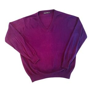 WoolOvers Purple Cotton Cashmere V-Neck Sweater‎ Mens Medium Fine Knit Classic
